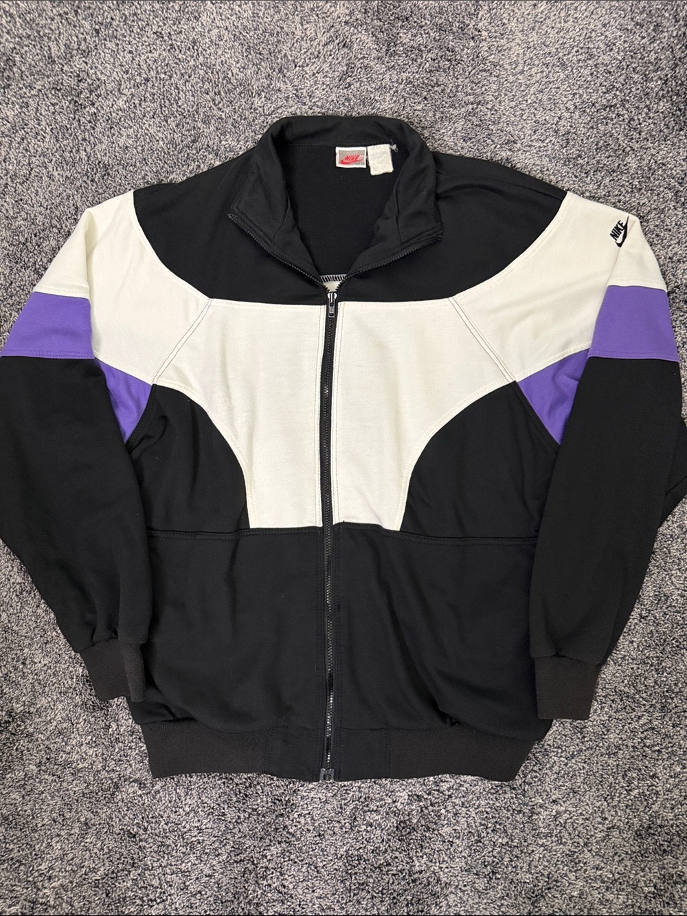 VTG 1980’s Nike Colorblock Black, White & Purple Zip-Up Track Jacket - Large